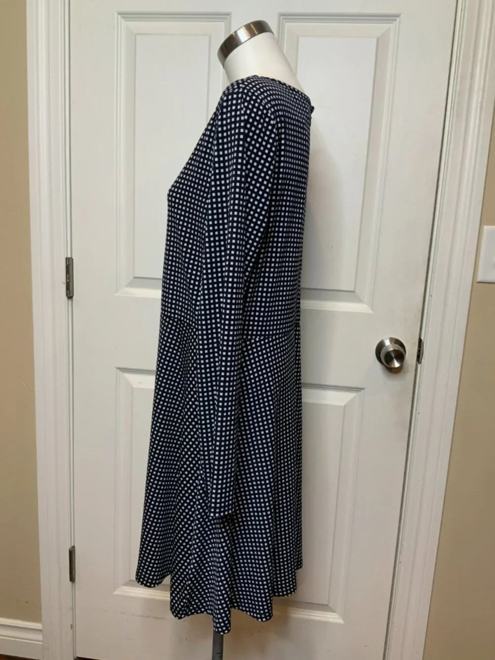 Michael Kors Navy Blue & White Check Fit & Flare Dress, Size XL